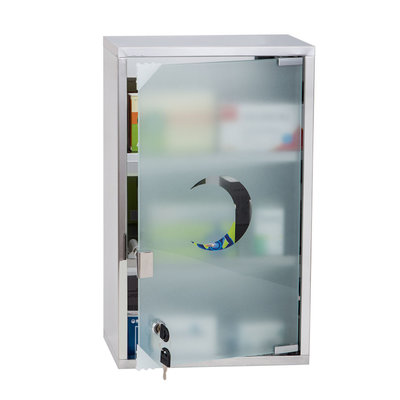 Decopatent XL RVS Medicijnkastje met Slot & Magnetische deur - Medicijnkast afsluitbaar groot met 3 opbergvakjes - Medicijn Kast met 2 Sleutels - Medicijnkastjes - Medicijndoos / Medicijnbox Hangkast - Badkamerkast - Afm. 30 x 12 x 50 Cm - Decopatent®