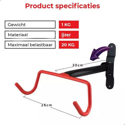 Decopatent Ophangsysteem fiets - Fietsen ophangsysteem voor muurbevestiging - Fietshaak Houder muur - Ophangbeugel fiets opklapbaar - Muurbeugel Fiets - Ophang systeem fiets - Fiets ophangen aan muur - Ophangbeugel fiets voor Wandmontage - Decopatent®