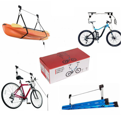 Decopatent Fietslift plafond - Dubbele Fietslift Ophangsysteem met Katrol - Met 2 Ophang Haken - fietsophangsysteem garage - Fiets liftophangsysteem - Plafond Fiets / Bike Lift - Fiets ophangen aan Plafond - Fietstakel Universeel - Decopatent®