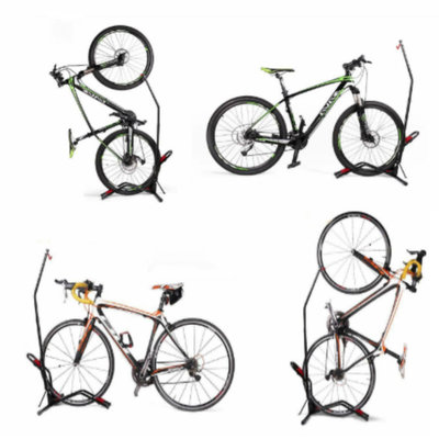 Decopatent PRO Fietsenrek om je Fiets Verticaal of Horizontaal in te stallen - Fiets standaard display - Universeel Fietsenrek - Fietsenstalling - Fietsrek voor 1 Fiets - Voor Racefiets MTB Mountainbike Elektrische fietsen- Decopatent®