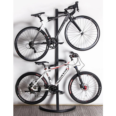 Decopatent Sterk Staand Fietsenrek om 2 fietsen op te hangen - Eenvoudig Compact Ophangen van 2 fietsen boven elkaar - Fiets ophangsysteem - Fiets Display Standaard Rek - Voor Racefiets MTB Mountainbike Electrische fietsen - Hoogte: 220 Cm. - Decopatent®