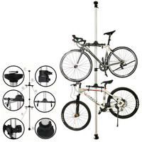 Decopatent Plafond Fiets ophangsysteem voor 2 Fietsen - Staand fietsenrek voor stalling van 2 fietsen - Fietsenhouder met Telescoopstang - Fietsrek - Fietssteun - Fietsstaander houder - Fiets stang standaard - Ophang systeem - Decopatent®