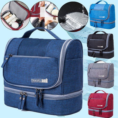 Decopatent Ophangbare Toilettas met Haak - Waterdichte Reis Toilet tas - Travel bag Organizer voor Vakantie / Kamperen & Reizen – Hangende Make up tas - Cosmetica Etui Tasje - Reistas Mannen en Vrouwen – Kleur BLAUW - Decopatent®