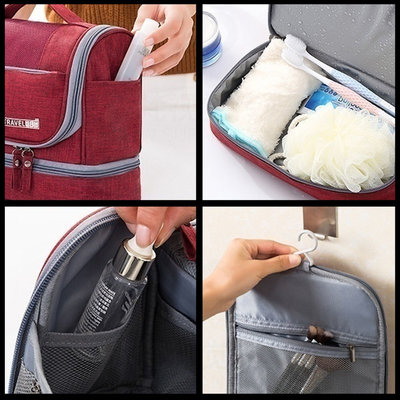 Decopatent Ophangbare Toilettas met Haak - Waterdichte Reis Toilet tas - Travel bag Organizer voor Vakantie / Kamperen & Reizen – Hangende Make up tas - Cosmetica Etui Tasje - Reistas Mannen en Vrouwen – Kleur GRIJS - Decopatent®