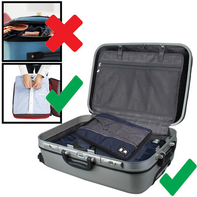 Decopatent Packing Cubes 3 Delige reis Set - Koffer organizer - Handbagage inpak Organizers voor Kleding - Ondergoed - Schoenen – Compression Cubes opberg tassen - kofferorganiser - Kleur BLAUW - Decopatent®