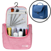 Decopatent Ophangbare Toilettas met Haak - Reis Toilet tas - Travel bag Organizer voor Vakantie / Kamperen & Reizen – Hangende Make up tas - Cosmetica Etui Tasje - Reistas Mannen en Vrouwen – Kleur BLAUW - Decopatent®