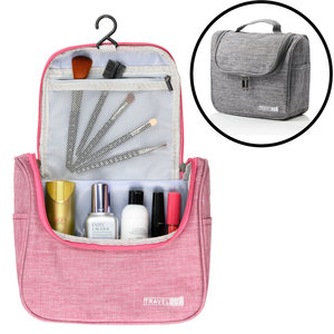 Decopatent Ophangbare Toilettas met Haak - Reis Toilet tas - Travel bag Organizer voor Vakantie / Kamperen & Reizen – Hangende Make up tas - Cosmetica Etui Tasje - Reistas Mannen en Vrouwen – Kleur GRIJS - Decopatent®