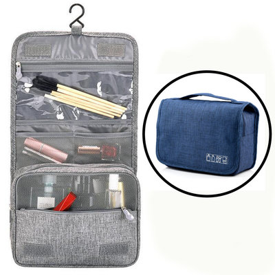 Decopatent Ophangbare Toilettas met Haak - Reis Toilet tas - Travel bag Organizer voor Vakantie / Kamperen & Reizen – Hangende Make up tas - Cosmetica Etui Tasje - Reistas Mannen en Vrouwen – Kleur BLAUW - Decopatent®