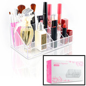 Decopatent Make up Organizer met 16 Vakken – Make-up Organizer Transparant - Sieraden Makeup Cosmetica Opbergsysteem - Display Houder voor Lippenstift / Nagellak / Brushes / Visagie - Make up kwasten / Sieraden etc. - Decopatent®