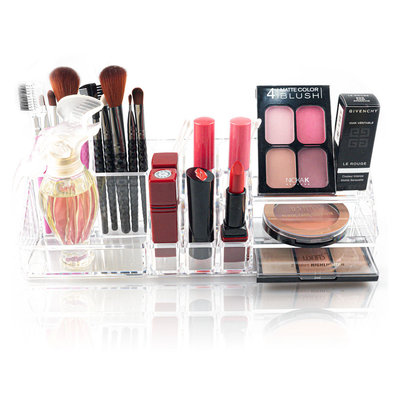 Decopatent Make up Organizer met 14 Vakken – Make-up Organizer Transparant - Sieraden Makeup Cosmetica Opbergsysteem - Display Houder voor Lippenstift / Nagellak / Brushes / Visagie - Make up kwasten / Sieraden etc. - Decopatent®