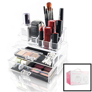 Decopatent Make up Organizer met 9 Vakken & 2 Schuif Laden – Make-up Organizer Transparant - Sieraden Makeup Cosmetica Opbergsysteem - Display Houder voor Lippenstift / Nagellak / Brushes / Visagie - Make up kwasten / Sieraden etc. - Decopatent®