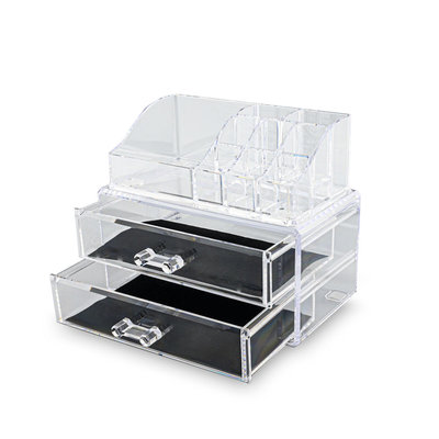 Decopatent Make up Organizer met 9 Vakken & 2 Schuif Laden – Make-up Organizer Transparant - Sieraden Makeup Cosmetica Opbergsysteem - Display Houder voor Lippenstift / Nagellak / Brushes / Visagie - Make up kwasten / Sieraden etc. - Decopatent®