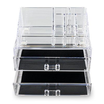 Decopatent Make up Organizer met 9 Vakken & 2 Schuif Laden – Make-up Organizer Transparant - Sieraden Makeup Cosmetica Opbergsysteem - Display Houder voor Lippenstift / Nagellak / Brushes / Visagie - Make up kwasten / Sieraden etc. - Decopatent®