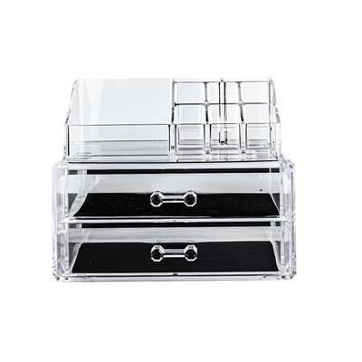 Decopatent Make up Organizer met 9 Vakken & 2 Schuif Laden – Make-up Organizer Transparant - Sieraden Makeup Cosmetica Opbergsysteem - Display Houder voor Lippenstift / Nagellak / Brushes / Visagie - Make up kwasten / Sieraden etc. - Decopatent®