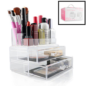 Decopatent Make up Organizer met 8 Vakken & 2 Schuif Laden – Make-up Organizer Transparant - Sieraden Makeup Cosmetica Opbergsysteem - Display Houder voor Lippenstift / Nagellak / Brushes / Visagie - Make up kwasten / Sieraden etc. - Decopatent®