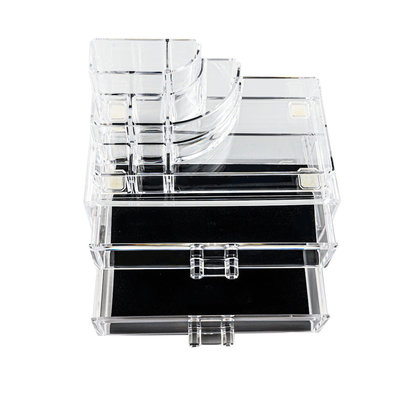 Decopatent Make up Organizer met 8 Vakken & 2 Schuif Laden – Make-up Organizer Transparant - Sieraden Makeup Cosmetica Opbergsysteem - Display Houder voor Lippenstift / Nagellak / Brushes / Visagie - Make up kwasten / Sieraden etc. - Decopatent®