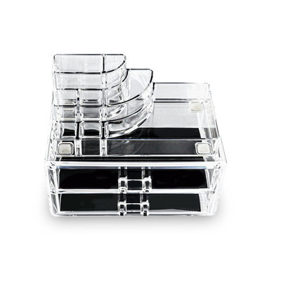 Decopatent Make up Organizer met 8 Vakken & 2 Schuif Laden – Make-up Organizer Transparant - Sieraden Makeup Cosmetica Opbergsysteem - Display Houder voor Lippenstift / Nagellak / Brushes / Visagie - Make up kwasten / Sieraden etc. - Decopatent®