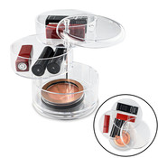 Decopatent RONDE Make up Organizer met 3 Vakken – Make-up Organizer Transparant - Sieraden Makeup Cosmetica Opbergsysteem - Display Houder voor Lippenstift / Nagellak / Visagie - Make up / Sieraden etc. - Decopatent®