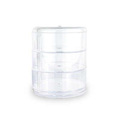 Decopatent RONDE Make up Organizer met 3 Vakken – Make-up Organizer Transparant - Sieraden Makeup Cosmetica Opbergsysteem - Display Houder voor Lippenstift / Nagellak / Visagie - Make up / Sieraden etc. - Decopatent®