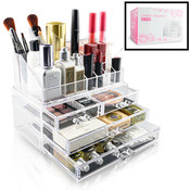 Decopatent XL Make up Organizer met 16 Vakken & 4 Schuif Laden – Make-up Organizer Transparant - Sieraden Makeup Cosmetica Opbergsysteem - Display Houder voor Lippenstift / Nagellak / Brushes / Visagie - Make up kwasten / Sieraden etc. - Decopatent®