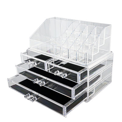 Decopatent XL Make up Organizer met 16 Vakken & 4 Schuif Laden – Make-up Organizer Transparant - Sieraden Makeup Cosmetica Opbergsysteem - Display Houder voor Lippenstift / Nagellak / Brushes / Visagie - Make up kwasten / Sieraden etc. - Decopatent®