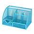 Decopatent Pennenbak met 6 vakken en 1 schuiflade voor pennen, potloden, notitieblok / post it en paperclips etc  - Mesh bureau organizer - pennenbakje van metaal / gaas - pennenhouder - bureau organizer Kleur: Blauw – Decopatent®