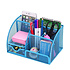 Decopatent Pennenbak met 6 vakken en 1 schuiflade voor pennen, potloden, notitieblok / post it en paperclips etc  - Mesh bureau organizer - pennenbakje van metaal / gaas - pennenhouder - bureau organizer Kleur: Blauw – Decopatent®