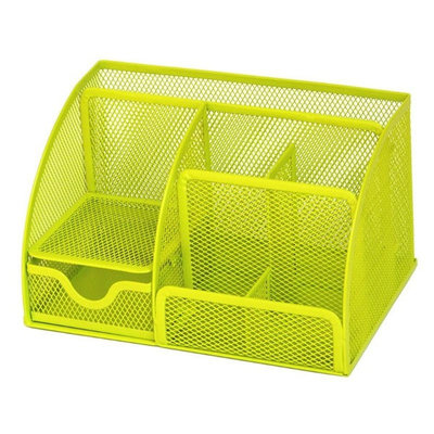 Decopatent Pennenbak met 6 vakken en 1 schuiflade voor pennen, potloden, notitieblok / post it en paperclips etc  - Mesh bureau organizer - pennenbakje van metaal / gaas - pennenhouder - bureau organizer Kleur: Groen – Decopatent®