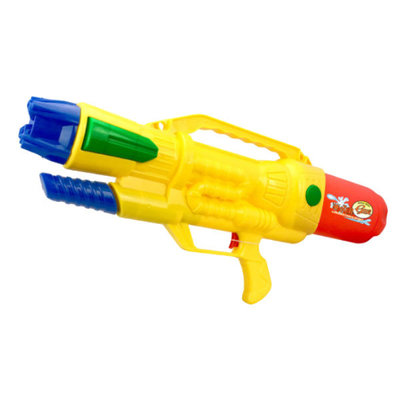 Decopatent XL Waterpistool - Super soaker waterpistool voor jongens - Jumbo waterkanon - Dubbel Shots supersoaker water pistool voor kinderen - Waterspeelgoed Watergeweer - Water gun met groot water reservoir - Afm 63.5x10x26 Cm - 1.8 Liter - GEEL - Decopatent®
