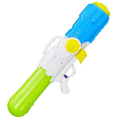 Decopatent XXL Waterpistool - Super soaker waterpistool voor jongens - Jumbo waterkanon - Dubbel Shots supersoaker water pistool voor kinderen - Waterspeelgoed Watergeweer - Water gun met groot water reservoir - Afm 80x15x27 Cm - 3.2 Liter GROEN/BLAUW - Decopatent®