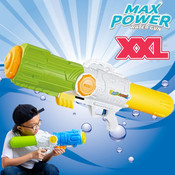 Decopatent XXL Waterpistool - Super soaker waterpistool voor jongens - Jumbo waterkanon - Dubbel Shots supersoaker water pistool voor kinderen - Waterspeelgoed Watergeweer - Water gun met groot water reservoir - Afm 80x15x27 Cm - 3.2 Liter GROEN/GEEL - Decopatent®