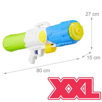 Decopatent XXL Waterpistool - Super soaker waterpistool voor jongens - Jumbo waterkanon - Dubbel Shots supersoaker water pistool voor kinderen - Waterspeelgoed Watergeweer - Water gun met groot water reservoir - Afm 80x15x27 Cm - 3.2 Liter GROEN/GEEL - Decopatent®