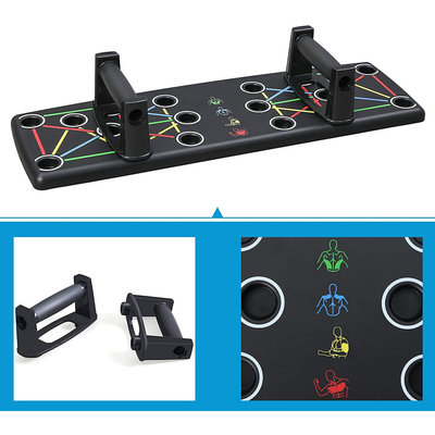 Decopatent Push up bord met push up bars - Stevig opdrukbord - 14-in-1 thuis fitness - Borstspiertrainer / rugspiertrainer / armspieren (triceps) schouderspieren trainen met push ups - Luxe push up board met kleuren - Eenvoudig trainen 61x20x2 Cm - Decopatent®