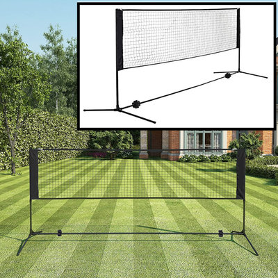 Decopatent Badminton net / Tennis net in hoogte verstelbaar - 3 meter breed & max 155 cm hoog - Set bestaat uit sportnet, stevig frame en opbergtas - Badmintonnet / Tennisnet voor tuin, camping, speelplaats , vakantie - Easy en eenvoudig meenemen - Decopatent®