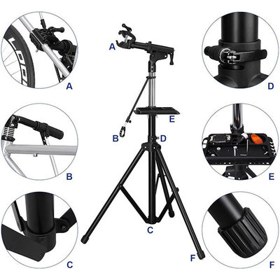 Decopatent PRO DELUXE Montagestandaard fiets - Professionele uitvoering - Extra Luxe - 360° draaibaar, hoogte verstelbaar, met grote gereedschapsbak en stuurhouder - Fietsreparatiestandaard - O.a voor racefiets, MTB fietsen standaard - Decopatent®