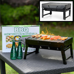 Decopatent Portable Houtskool BBQ / Barbecue inklapbaar - Houtskool Bbq - Houtskool barbecue - Houtskoolbarbecue met grill rooster - Inklapbare houtskool Reis barbecue voor Camping / Op tafel /Strand / Festival / In het park - Afm 43x29.5x32.5 Cm Zwart - Decopatent®