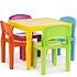 Decopatent Kindertafel met stoeltjes van kunststof - 1 tafel en 4 stoelen voor kinderen - Multi Color Gekleurde Tafel & Stoelen - Kleurtafel / speeltafel / knutseltafel / tekentafel / zitgroep set - Kindertafel en stoeltjes - Decopatent®