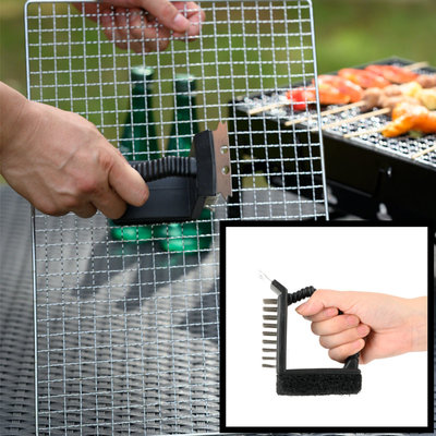 Decopatent 3-in-1 PRO BBQ Borstel met Schraper & Schuurspons en Handvat voor reiniging van Barbecue of Grill - Bbq Schoonmaakborstel - Bbq reinigen - Barbecueborstels - Barbecue Staalborstel staal / Rvs - bbq schoonmaken / Reinigen - Decopatent®