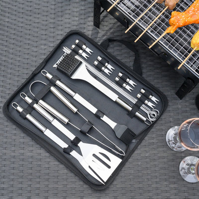 Decopatent BBQ Gereedschap SET 22 Delig in Draagtas - Barbecue Gereedschapset - Barbecue Accessoires Gereedschap - BBQ grill Set in draag tas - Barbeque gereedschapset in Tas koffer - Tang Spatel Grijptang Mes Vleesvork Insmeerborstel Spies Prikkers - Decopatent®