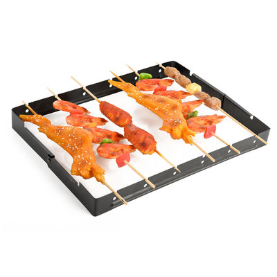 Decopatent BBQ Grill Spiezen Houder voor 6 Spiezen - BBQ Spies Houder - Platte Barbeque / Grill / Kebab / Sate Pennen / Vleespennen - Spies Set Metaal met barbecue houder - Sateprikkers - Spiezen voor op de Barbecue - Decopatent®