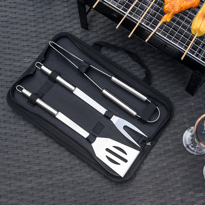 Decopatent BBQ Gereedschap SET 4 Delig in Draagtas - Barbecue Gereedschapset - Barbecue Accessoires Gereedschap - BBQ grill Set in draag tas - Barbeque gereedschapset in Tas koffer - Tang - Spatel - Vleesvork - Barbecuegerief - Decopatent®