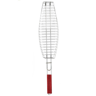Decopatent Visklem voor BBQ / Barbeque met Houten Handvat - Bbq Vissen klem - Visklemmen bbq accesoires - Visklemmen - Visgrill - Grill rooster - Barbecuerooster - Visrooster vis klem - Vistang - Vishouder - Vis barbecue - Decopatent®