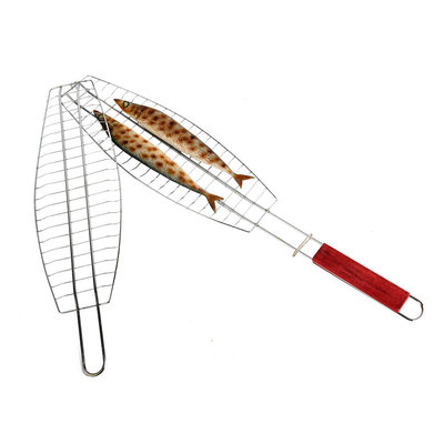 Decopatent Visklem voor BBQ / Barbeque met Houten Handvat - Bbq Vissen klem - Visklemmen bbq accesoires - Visklemmen - Visgrill - Grill rooster - Barbecuerooster - Visrooster vis klem - Vistang - Vishouder - Vis barbecue - Decopatent®