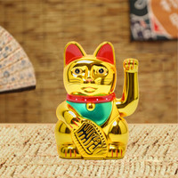 Decopatent Maneki Neko Lucky Cat - Zwaaiende kat met bewegende arm - Japanse / Chinese  gelukskat - Geluksbrenger Chinese kat - Japanse gelukskat - Maat: M -> 16 Cm Hoog - Decopatent®