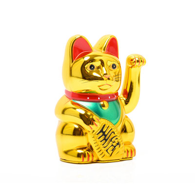 Decopatent Maneki Neko Lucky Cat - Zwaaiende kat met bewegende arm - Japanse / Chinese  gelukskat - Geluksbrenger Chinese kat - Japanse gelukskat - Maat: M -> 16 Cm Hoog - Decopatent®