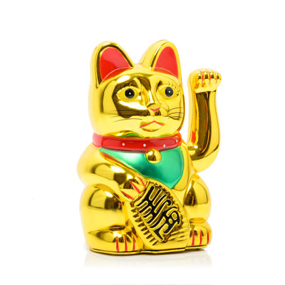 Decopatent Maneki Neko Lucky Cat - Zwaaiende kat met bewegende arm - Japanse / Chinese  gelukskat - Geluksbrenger Chinese kat - Japanse gelukskat - Maat: XL -> 18.2 Cm Hoog - Decopatent®