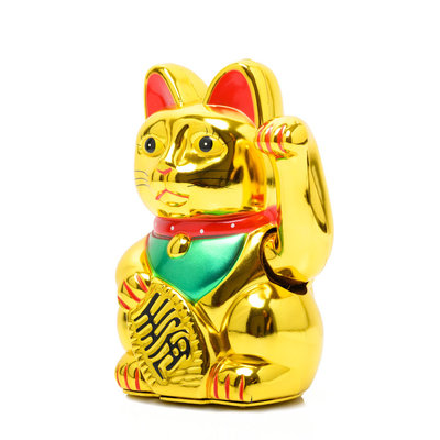 Decopatent Maneki Neko Lucky Cat - Zwaaiende kat met bewegende arm - Japanse / Chinese  gelukskat - Geluksbrenger Chinese kat - Japanse gelukskat - Maat: XL -> 18.2 Cm Hoog - Decopatent®