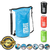 Decopatent Waterdichte Tas Ocean Pack 30L - Waterproof Dry Bag Sack - Schoudertas Droogtas 100% Waterdicht - Survival Outdoor Drybag Rugzak - Survival Bag plunjezak - Outdoor Tas - Reistas - Boottas - Zeiltas - Drybags 30 Liter - Kleur: BLAUW - Decopatent®