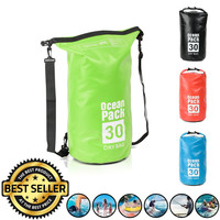 Decopatent Waterdichte Tas Ocean Pack 30L - Waterproof Dry Bag Sack - Schoudertas Droogtas 100% Waterdicht - Survival Outdoor Drybag Rugzak - Survival Bag plunjezak - Outdoor Tas - Reistas - Boottas - Zeiltas - Drybags 30 Liter - Kleur: GROEN - Decopatent®