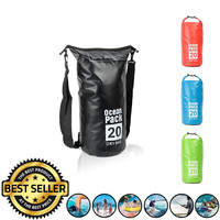 Decopatent Waterdichte Tas Ocean Pack 20L - Waterproof Dry Bag Sack - Schoudertas Droogtas 100% Waterdicht - Survival Outdoor Drybag Rugzak - Survival Bag plunjezak - Outdoor Tas - Reistas - Boottas - Zeiltas - Drybags 20 Liter - Kleur: ZWART - Decopatent®